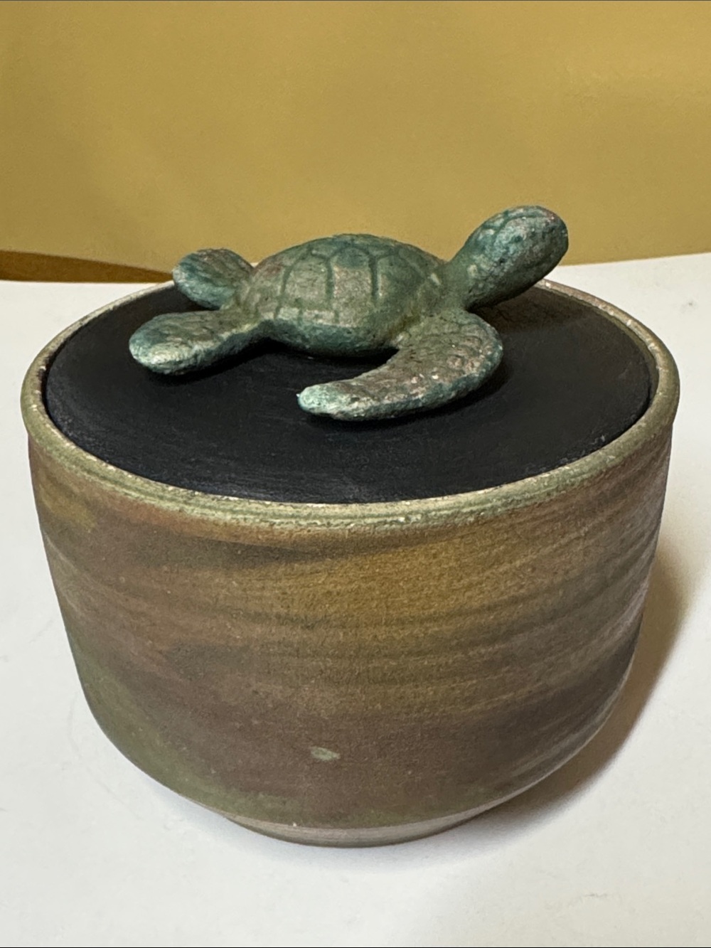 Christopher Matti Hawaii Raku Ceramic Covered Jar with Turtle Dream Jar 2006